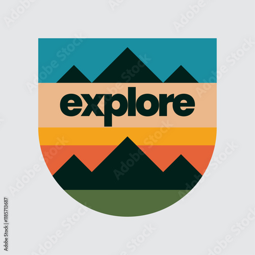Explore retro mountain logo badge