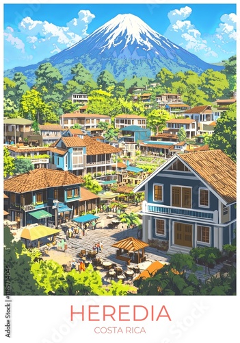 Heredia Costa rica Travel Poster Flat Illustration Print Decor Gift Canvas Wall Art Gift photo