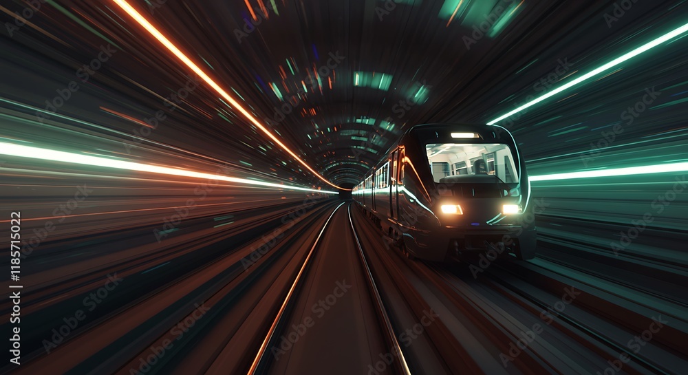 High Speed Train in Tunnel Futuristic Travel Transportation Modern Railway Speed Light Streaks High Speed Train in Tunnel Futuristic Travel Transportation Modern Railway Speed Light Streaks