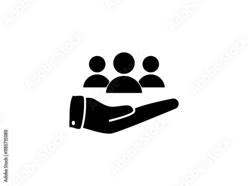 hand icon and group of people, simple flat style, pictogram logo sign symbol vector illustration, isolated on white for mobile app