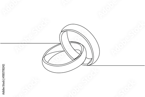 Wedding ring one line art style vector illustration and isolated outline flat icon
