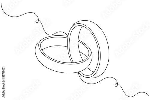 Wedding ring one line art style vector illustration and isolated outline flat icon
