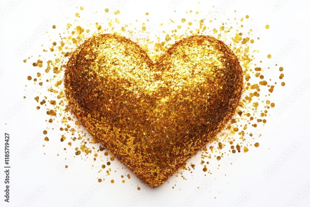 Golden glitter heart on white background. Perfect for Valentine's Day, love, and luxury designs. Golden glitter heart on white background. Perfect for Valentine's Day, love, and luxury designs.