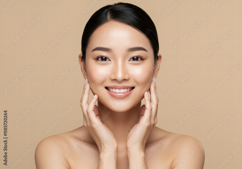 Smiling Asian Girl with Smooth, Hydrated Skin, Skincare Portrait Smiling Asian Girl with Smooth, Hydrated Skin, Skincare Portrait