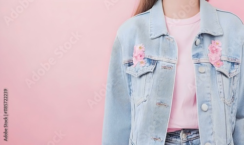 Vintage denim jackets adorned with vibrant floral embroidery, capturing the essence of 90s fashion nostalgia and youthful spirit.