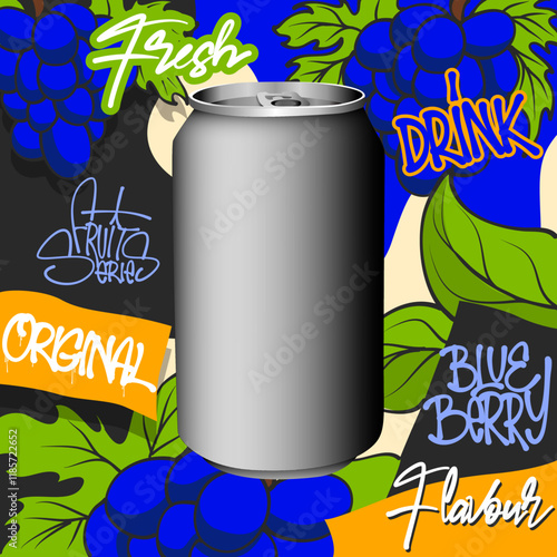 Blueberry flavored canned drink mockup template