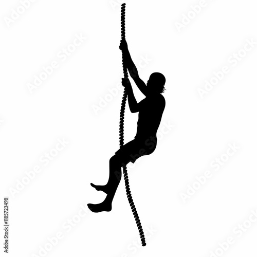 A man is hanging from a rope. He is wearing shorts and a shirt. The rope is tied to a tree