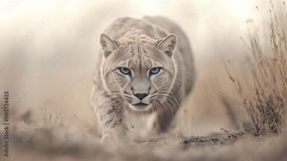 Obraz premium Majestic lynx stalking in a muted, natural setting.
