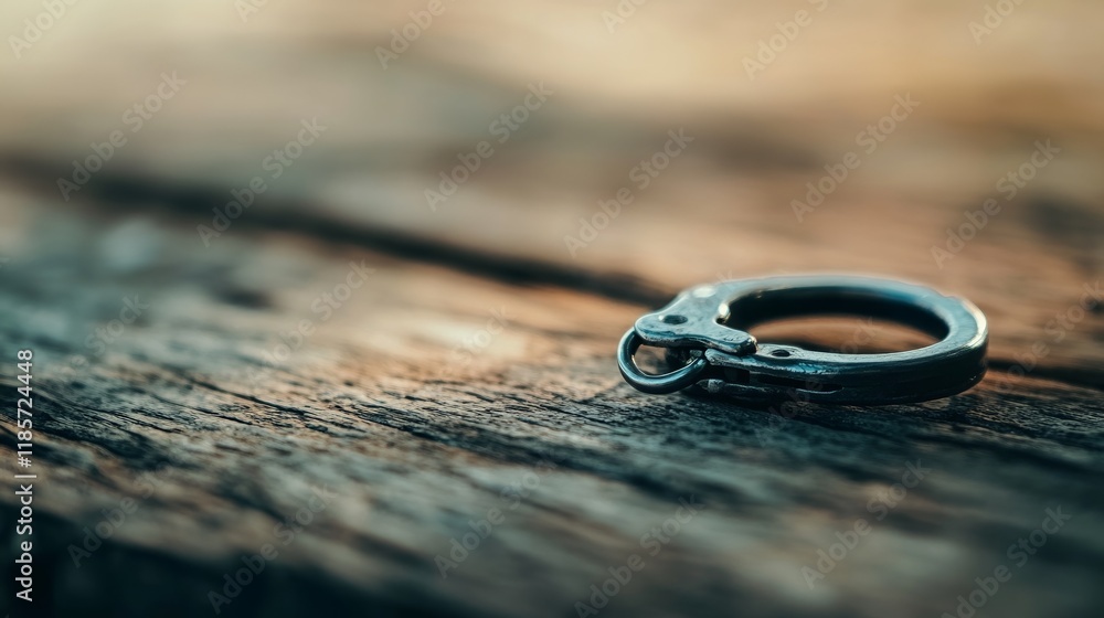 Handcuffs resting on a wooden table with a blurred background, symbolizing restraint and the complexity of freedom and confinement. Handcuffs resting on a wooden table with a blurred background, symbolizing restraint and the complexity of freedom and confinement.