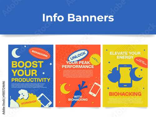 Information banners inviting you to attend a biohacking seminar that will help you increase your productivity and unlock maximum efficiency