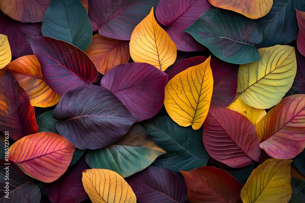 Autumn leaves background texture, vibrant colors, flat lay, fall design Autumn leaves background texture, vibrant colors, flat lay, fall design