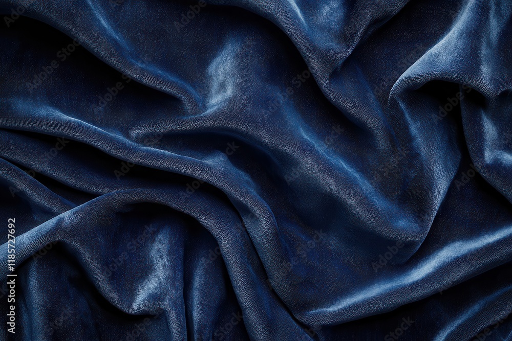 Obraz premium Deep blue velvet fabric texture; rich, luxurious folds. Ideal for backgrounds, fashion, or luxury product displays.