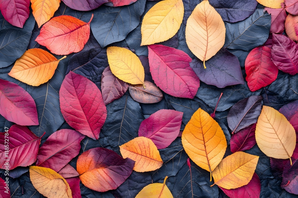 Autumn leaves flatlay background, vibrant colors Autumn leaves flatlay background, vibrant colors