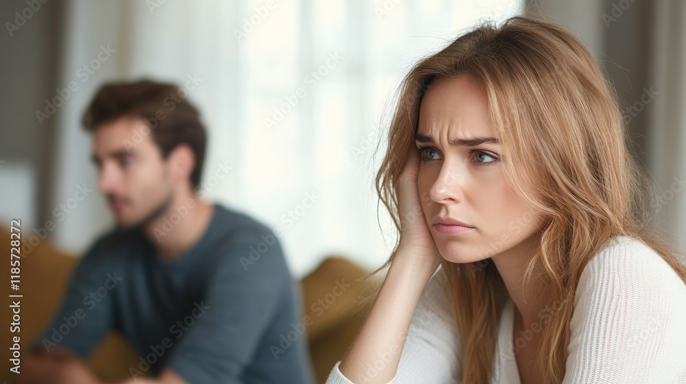 Serious sad woman thinking over a problem, man aside, meeting therapist, poor chance of getting pregnant after 40, unmet expectations, unable to handle family finances, interested in different things Serious sad woman thinking over a problem, man aside, meeting therapist, poor chance of getting pregnant after 40, unmet expectations, unable to handle family finances, interested in different things