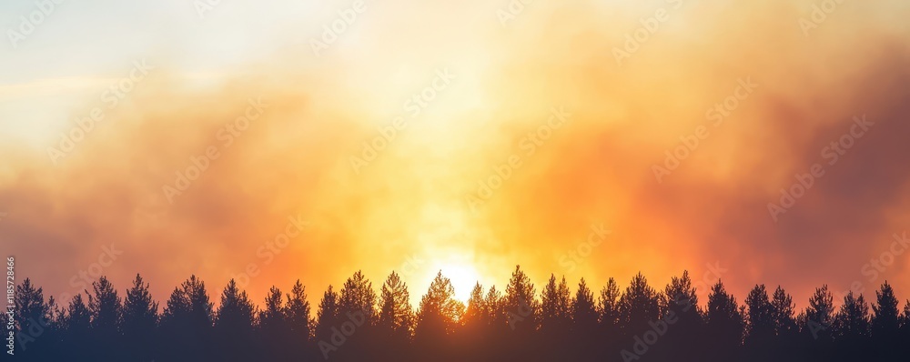 Sunrise Through Forest with Smoke Haze Sunrise Through Forest with Smoke Haze