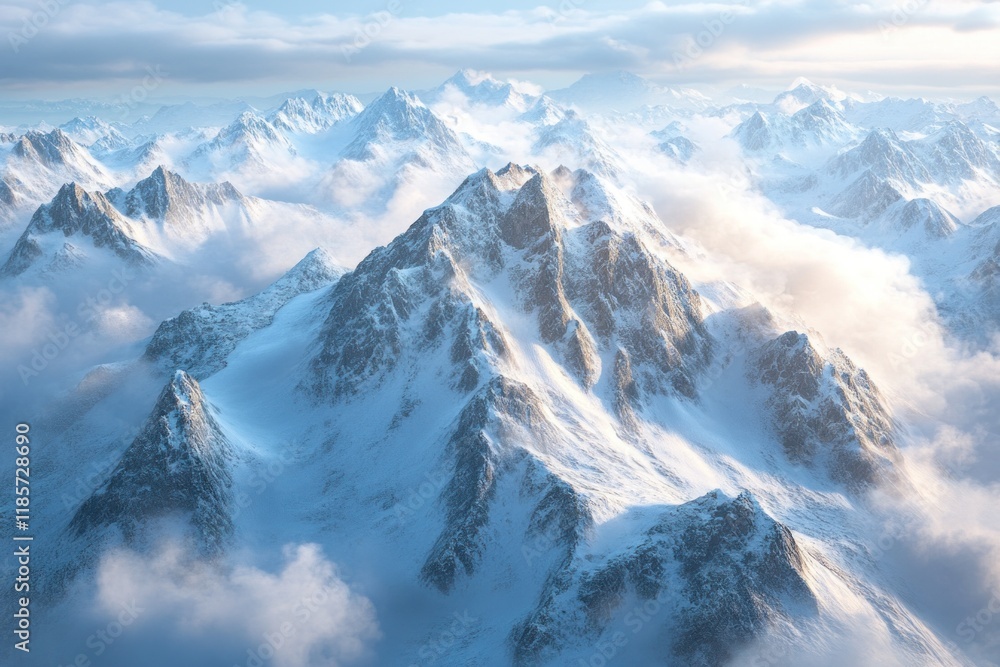 Obraz premium Snowy Mountain Peaks with Clouds