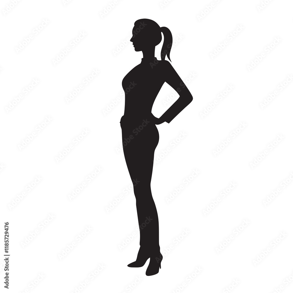 Fototapeta premium A woman is standing in a black and white silhouette
