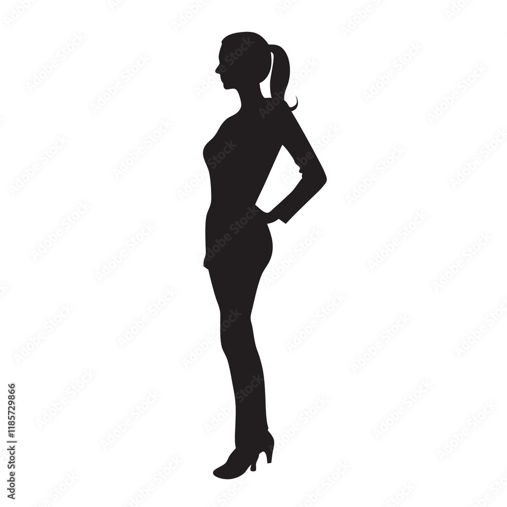 Fototapeta premium A woman is standing in a black and white silhouette