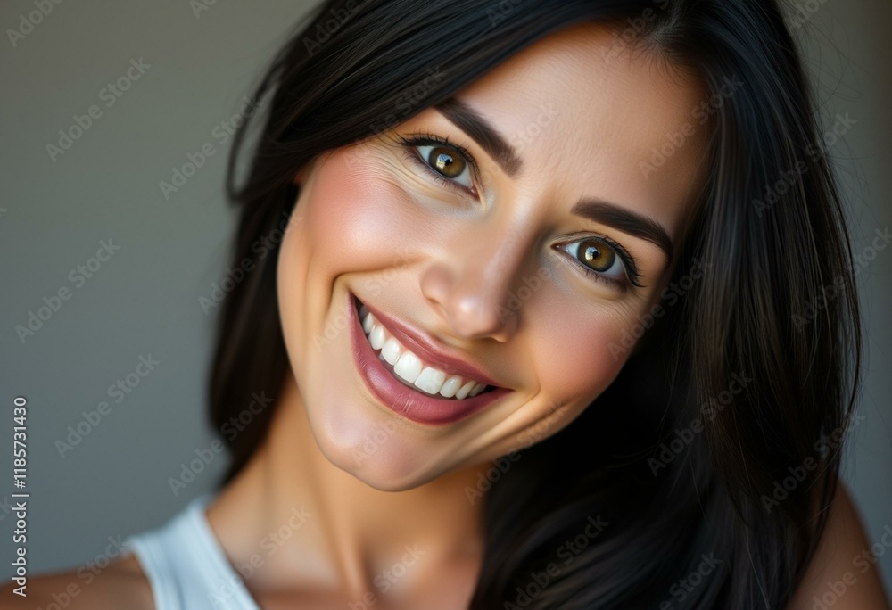 A smiling Latin American woman with dark hair and brown eyes looking directly at the camera A smiling Latin American woman with dark hair and brown eyes looking directly at the camera