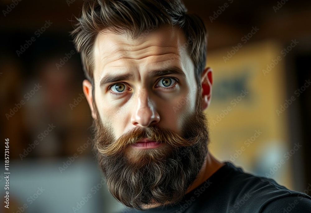 Fototapeta premium Portrait of a bearded man with a curious and confident expression