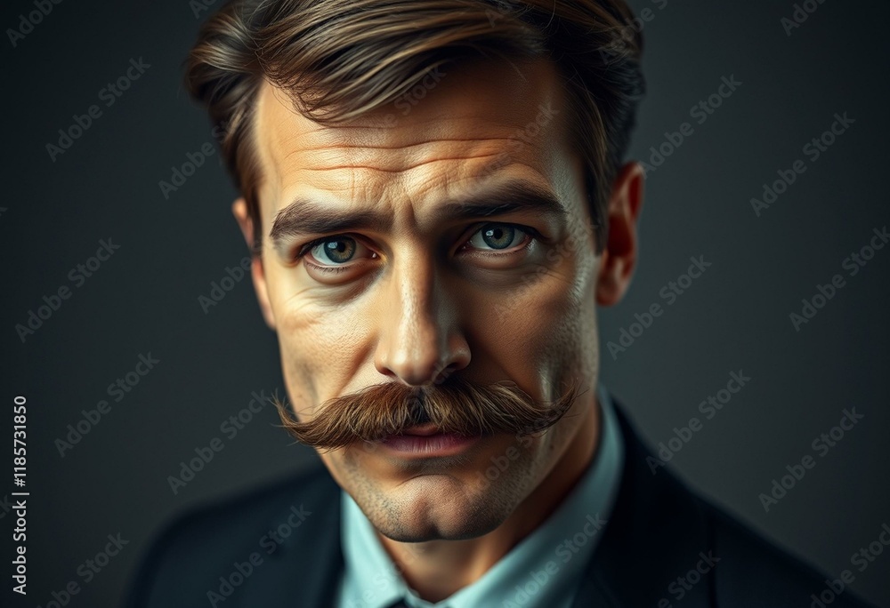Portrait of a man with a moustache, looking directly at the camera Portrait of a man with a moustache, looking directly at the camera