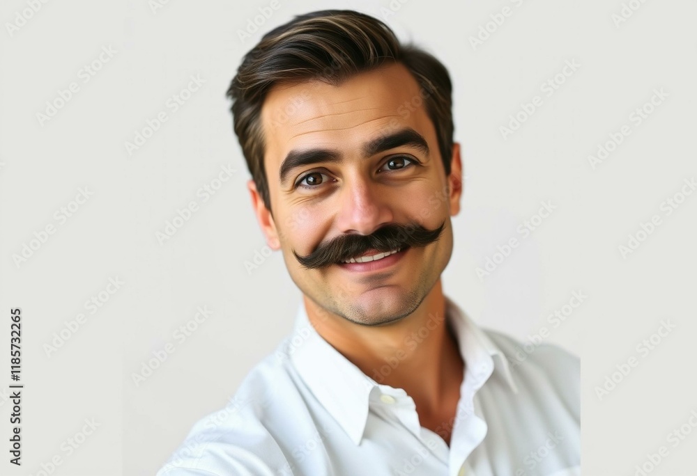 A man with a moustache looking directly at the camera A man with a moustache looking directly at the camera