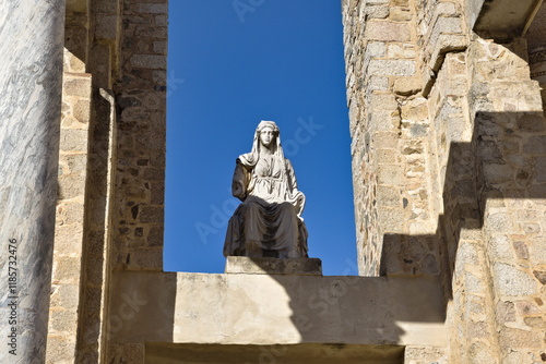 sculpture of the roman goddess ceres in the roman theater of merida