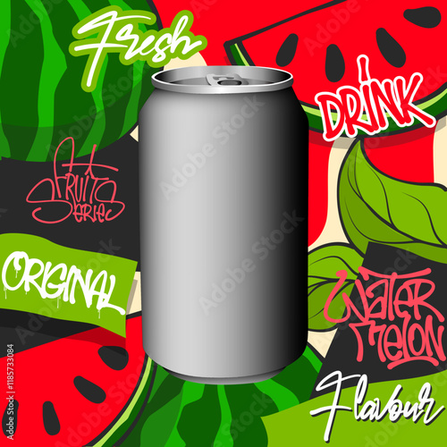 Watermelon flavored canned drink mockup template