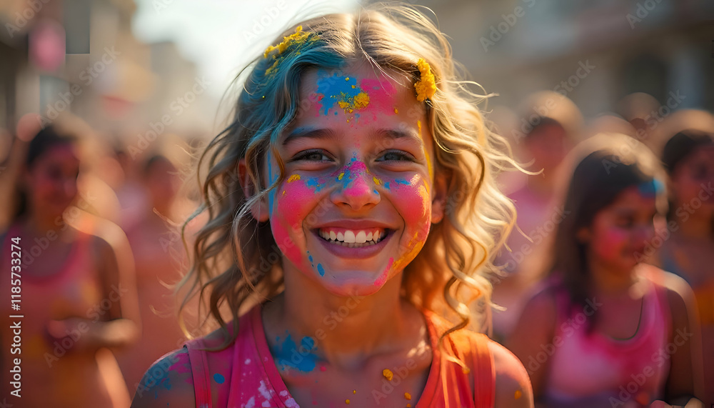 photo of a woman playing with colors, a teenage girl playing Holi, happy holi, Vibrant photo of a woman playing with colors, a teenage girl playing Holi, happy holi, Vibrant