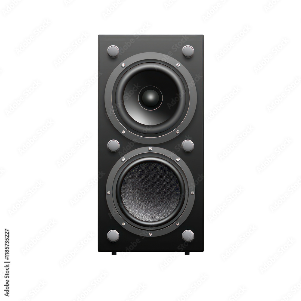 a single black audio loudspeaker, front product view, home theatre, isolated on a transparent background. PNG cutout or clipping path. a single black audio loudspeaker, front product view, home theatre, isolated on a transparent background. PNG cutout or clipping path.