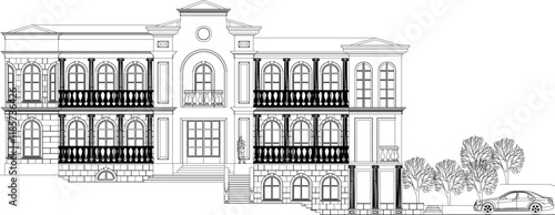 sketch illustrator design engineering drawing of colonial government building architecture classic vintage.eps