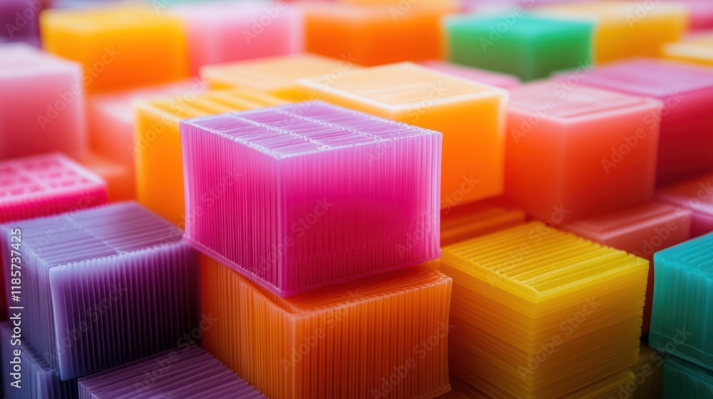 Fototapeta premium Stacks of injection-molded plastic parts, vibrant and uniform, factory background with clean lines