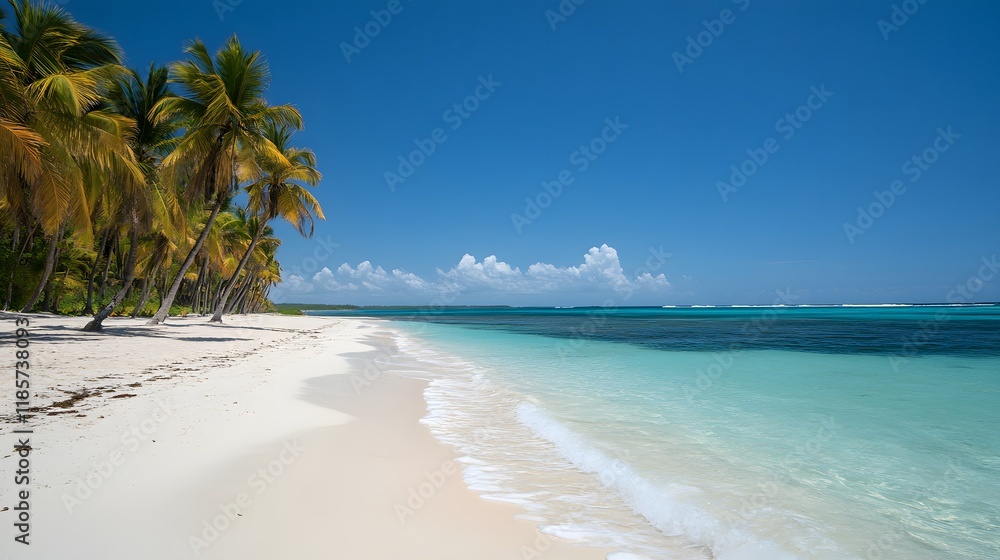 Idyllic Tropical Beach Scene With Palm Trees Idyllic Tropical Beach Scene With Palm Trees