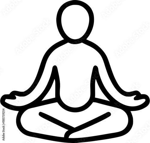 Meditation in outline icon style, health and fitness theme.