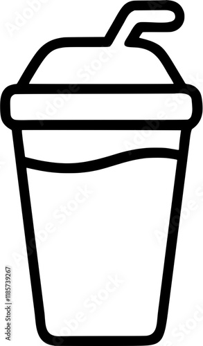 Protein shake in outline icon style, health and fitness theme.