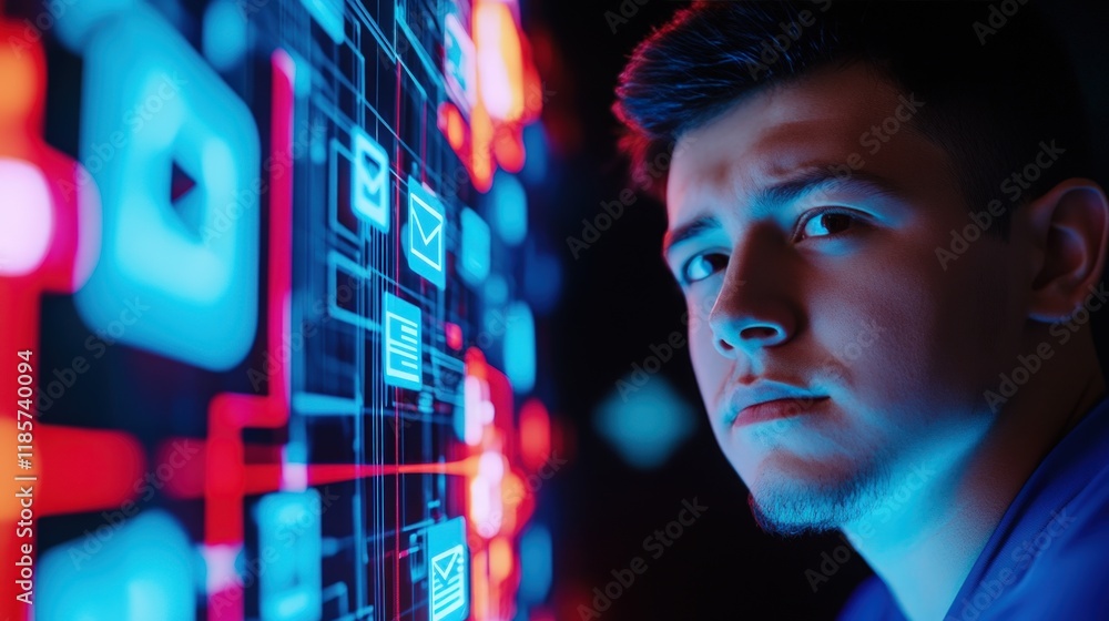 Neon Digital Portrait: A Young Man and the Digital World Neon Digital Portrait: A Young Man and the Digital World