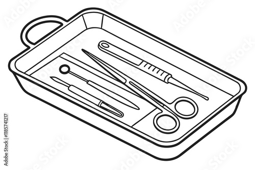 black color line art Surgical tray setup silhouette vector, on white background C.eps