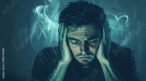Man overwhelmed by stress and anxiety suffers in silence