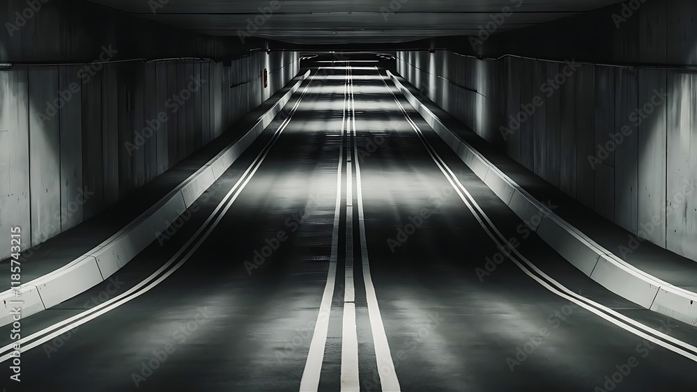 Obraz premium Empty, tunnel like downhill ramp of an underground car parking