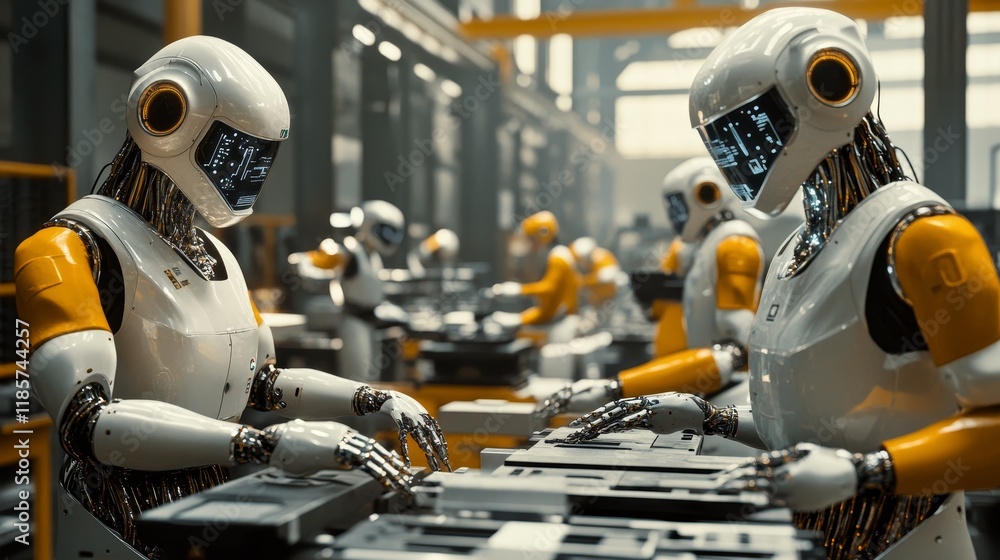 Fototapeta premium Advanced Robots Collaborate in Augmented Manufacturing Environment