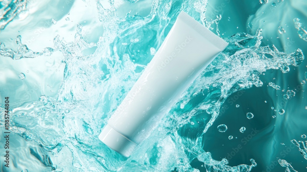 White tube mockup in aqua water splash.
