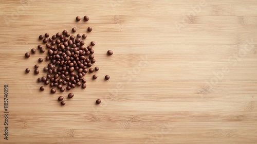Aromatic Chocolate Beans on Wooden Surface: A Delicious Culinary Delight