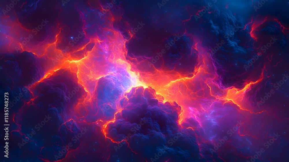 Fototapeta premium Cosmic Nebula Red and Blue Energy Cloudscape