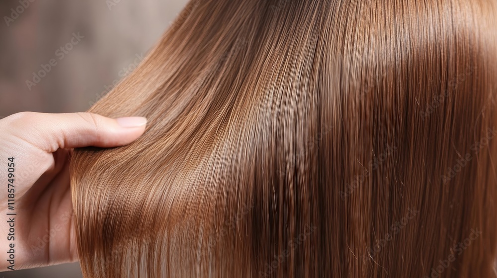 Fototapeta premium Master barber shows healthy texture of client hair after restoration, nutrition and dyeing procedure