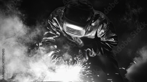 Welder's Monochromatic Intensity: A Dramatic Black and White Welding Scene
