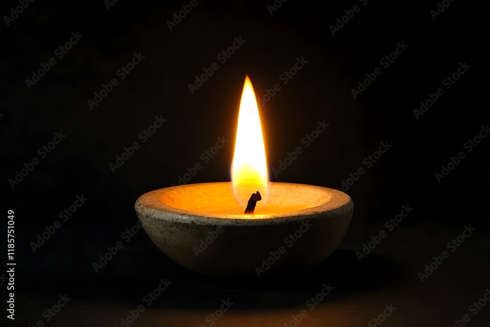 Single candle flame glows in dark room, remembrance Single candle flame glows in dark room, remembrance