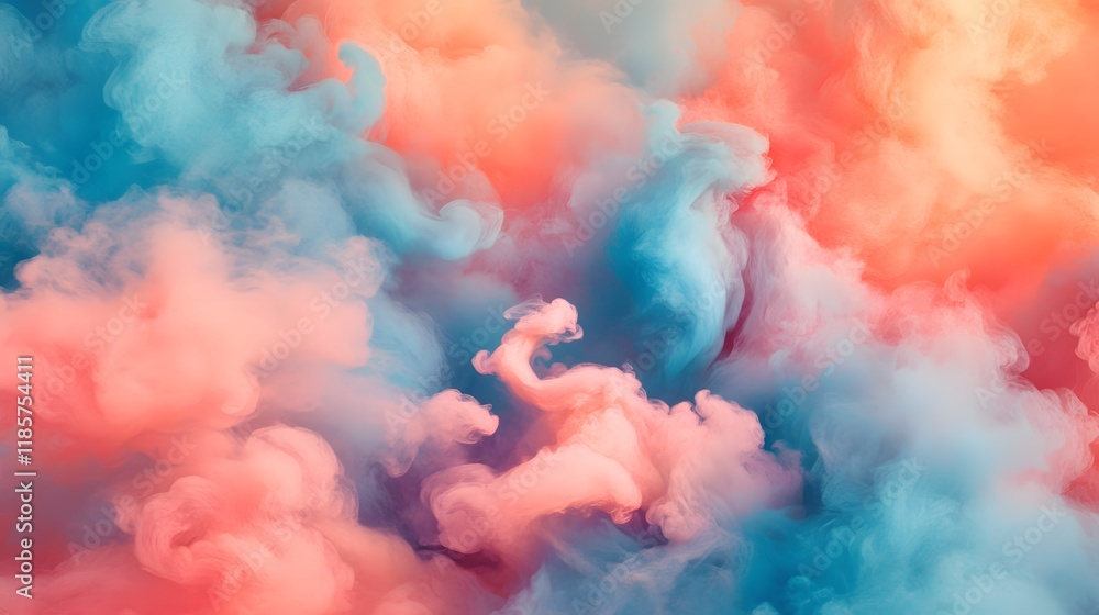 Naklejka premium Abstract Colorful Smoke Clouds Pastel Swirls Teal Coral Background