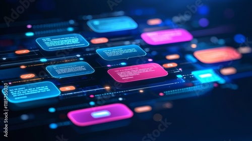 A digital platform displaying chat tools and email threads for effective communication Stock Photo with side copy space.