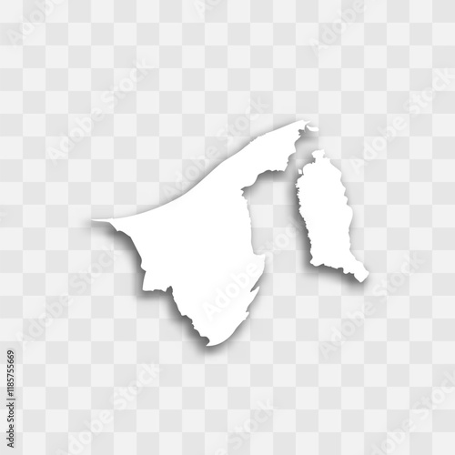 Brunei high detailed vector representation of country silhouette. White color on transparent background with dropped shadow. For educational, decorative, or informational use.