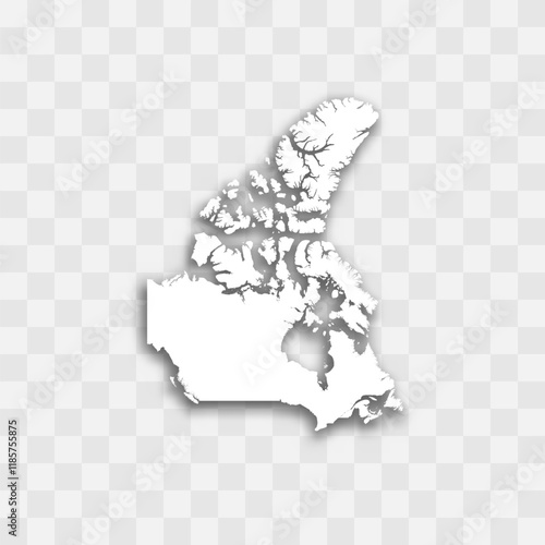 Canada high detailed vector representation of country silhouette. White color on transparent background with dropped shadow. For educational, decorative, or informational use.